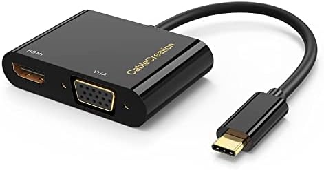 Cablecreation USB C Adaptador VGA HDMI, Tipo C a VGA para USB C Thunderbolt 3 para adaptador de monitor duplo compatível