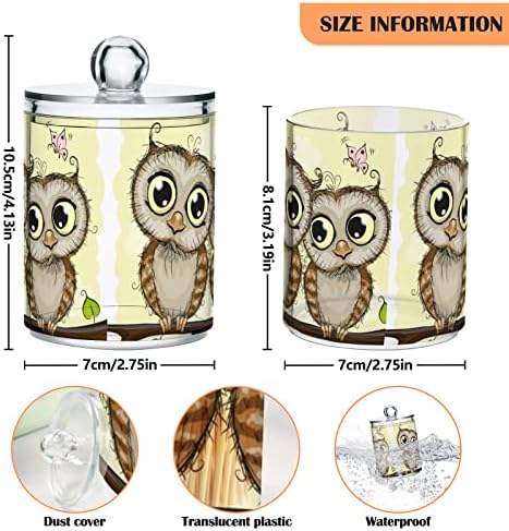 INNEWGOGO Cute de desenho animado Owls 2 Pack Cotton Swab Ball Dispenser Dispensador Recipientes de vidro plástico