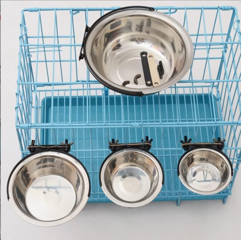 Aço inoxidável pendurado tigelas para cães gatos cachorros alimentos e tigelas de água prato alimentador com gancho