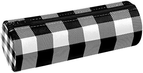 Caixa de lápis Guerotkr, bolsa de lápis, bolsa de lápis, estética de bolsa de lápis, padrão de xadrez preto branco de listras pretas