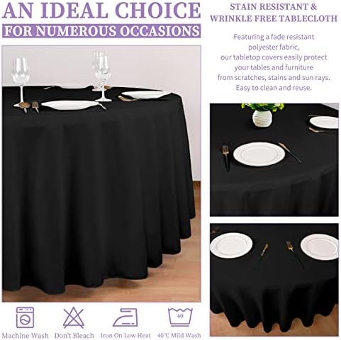 Pacote de mesa de mesa preta redonda de 90 polegadas de comprimidos de poliéster lavável para mesas redondas resistentes a manchas e mesa de mesa decorativa de mesa de mesa para jantar Buffet de banquete de festas de casamento