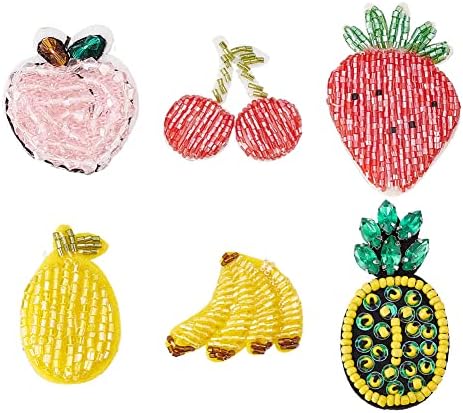 Fingerinspire 6pcs frutas de frutas costura em manchas 6 estilo cereja de abacaxi manga de manga de manga apliques de pano de mangueira de manchas de apliques feitos à mão para roupas, vestido, chapéu, jeans, decoração de bricolage