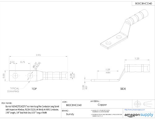 Burndy YAZV4C2TC14E2FX Two Hylug Flex Condutor Flex Condutor Longo com janela de inspeção, 91/24-105/24, 4 soldado, 4 awg condutor,