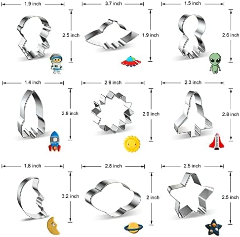 Cortadores de biscoitos espaciais externos formas de 9 peças astronauta, nave espacial, alienígena, foguete espacial, sol, ônibus
