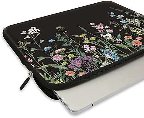 LAPAC Black Floral Laptop Saco de manga 13-14 polegadas, neoprene repelente de água Bolsa de pele de computador leve, notebook de