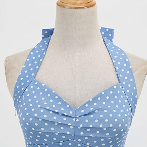 Vestidos de lúpulo dos anos 50 femininos Vintage Polka Polka Print Halter Halter Knot traseiro sem mangas Midi A-Line Swing Beach