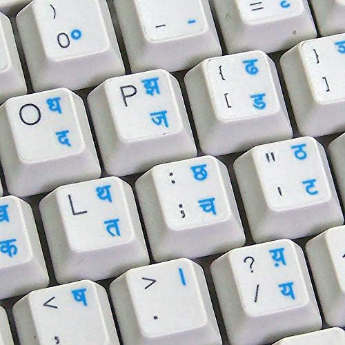 Adesivos de teclado hindi com letras azuis em fundo transparente