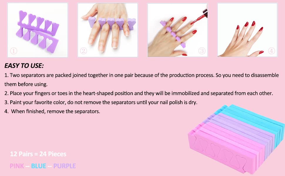 24 peças separadoras de espuma macia de dedos de dedão de dedos de dedão de dedão de dedão de dedão de dedão para esmalte, pedicure, manicures
