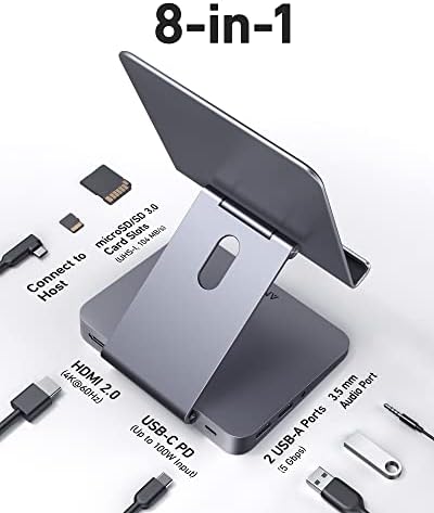 Hub USB USB C para iPad, 541 hub USB-C com porta HDMI 4K, porta USB C multifuncional e Anker 551 8 em 1 iPad USB C Hub, com suporte de tablet dobrável