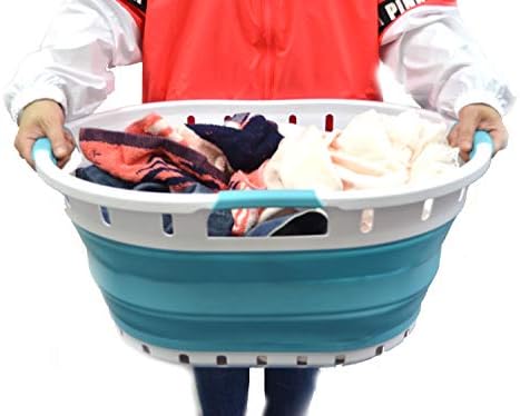 Sammart 36L dobrável 3 manuseio de lavanderia de plástico - cesta oval - contêiner de armazenamento dobrável/organizador - cesto de