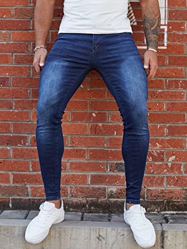 Fiilimer masculino de fiilimer, perna esticada cônica Slim Fit Risped Jeans angustiado