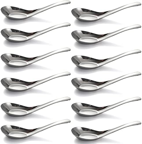 Sopa de aço inoxidável Spoons Dinner Spoons Conjunto de 12 colher de sopa chinesa Bouillon Spoon Mirror Polished