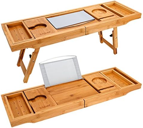 Hossejoy Bathtub Caddy Bandey & Laptop Desk com pernas dobráveis, design de sabedoria de 2 em 1 - Caddy de banheira luxuosa