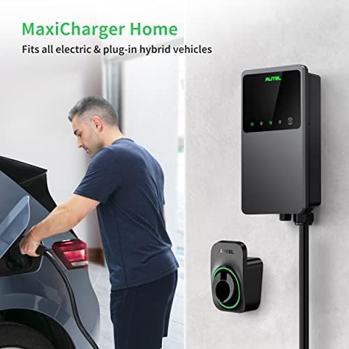 Carregador de veículos elétricos em casa da Autel Maxicharger, até 50 amp, 240V, Wi-Fi de nível 2 e EVSE habilitado para Bluetooth, cabo de fabricação interior/externa, de 25 pés com coldre separado, cinza escuro