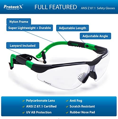 Protectx Segurança óculos de riscos Anti nevoeiro lentes de policarbonato de nevoeiro ANSI Z87.1 Classificado com proteção UV