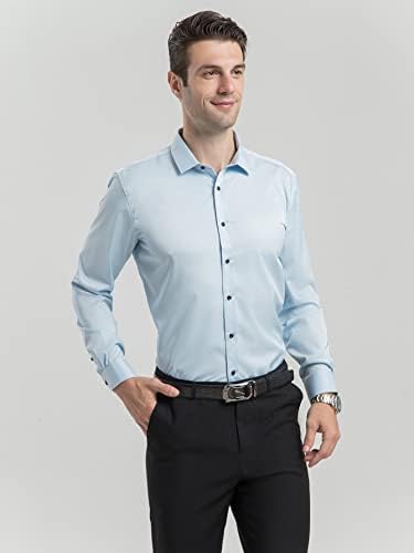 Camisa de vestido de manga comprida masculina atofy camisetas sólidas casuais de botão de botão