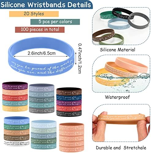 100 PCS Bracelets motivacionais pulseiras de borracha a granel para colegas de trabalho de pulseiras de silicone de colorido pode