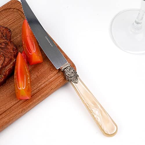 Cathylin Steak Knife com alça de pérola de ouro | Facas de jantar | Conjunto de faca de cortador de carne, faca afiada para cortar