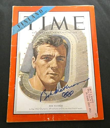 Bob Mathias Olympic Gold Winner assinou a revista Time com PSA Full Letter - Revistas de faculdade autografadas