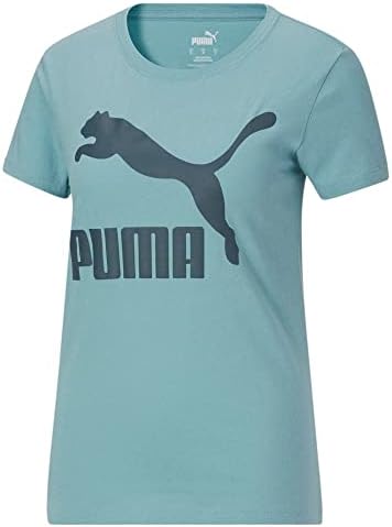Puma Womens Classics Logo Crew pescoço de manga curta tops casuais Tecnologia de conforto casual - azul