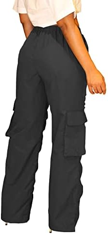 Miashui calças casuais mulheres mais tamanho feminino de tamanho feminino amarrado calças de carga reta mais calças casuais