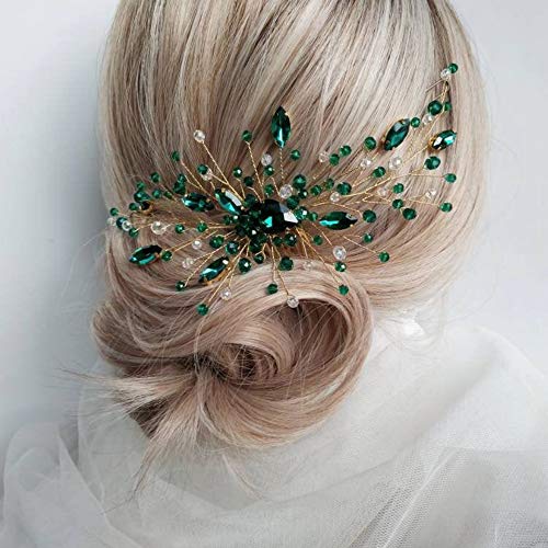 Bridal Green Crystal Hair pente Emerald Hair Vine Malaquita Capter -hapter de festas de festas de baile de festas de festas de festas para mulheres e meninas