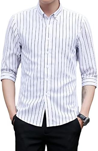 Maiyifu-GJ Button listrado masculina camisetas casuais colarinho slim slim fit shirts clássicos camisetas de vestido