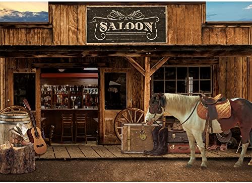 Svbrighright Western Cowboy Cenário de cowboy 7wx5h Velho oeste selvagem estável salão a cavalo de madeira roda vintage retro