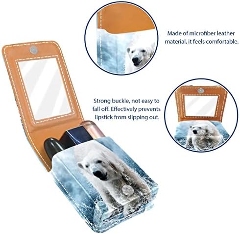 Cague de batom de batom de viagem Guerotkr, saco de maquiagem portátil de batom com espelho, aquarela Polar Bear Animal