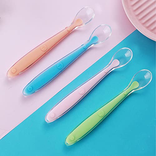 Silicone Baby Spoons Surfaces de vidro lavável 4 peças 4 peças Silicone Feeding Spoons Spoons Comfort Grip Oil Proof Eating