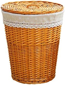 Hqash Laundry Basket Wicker grande cesta de armazenamento redondo com tampa para quarto de lavanderia de banheiro
