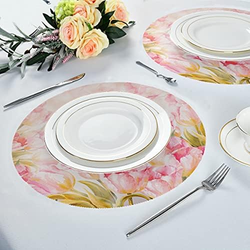 Alaza romântica rosa tulipa flor redonda placemats para mesa de jantar placemat 1 peça configurações de mesa tapetes para decoração