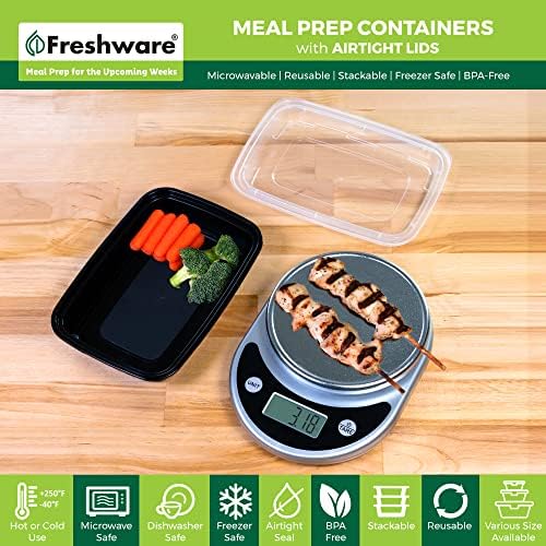 Recipientes de preparação para refeições Freshware [50 pacote] 1 Compartimento de contêineres de armazenamento de alimentos com tampas,