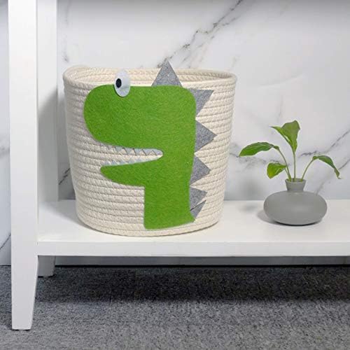 T&T Homewares Small algodão cesta de corda com dinossauros verdes bonitos para organizador de fraldas de bebês, armazenamento