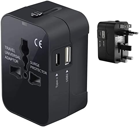 Viagem USB Plus International Power Adapter Compatível com BlackBerry Leap for Worldwide Power para 3 dispositivos USB TypeC,