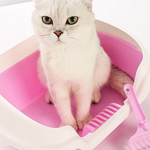 Caixa de areia de gato semi-fechada, bandeja de ninhada com banheira de limpeza de gatos de plástico de pá de gatos para gatos e cães pequenos, 15,7 x11.8 x4.6