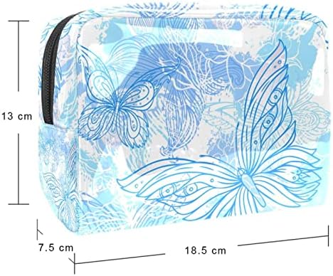 Saco de cosméticos pequenos, sacos de maquiagem elegantes, bolsa de zíper, presentes para mulheres, viagens à prova d'água, organizador de bolsa de higiene pessoal, Butterfly floral floral azul artístico