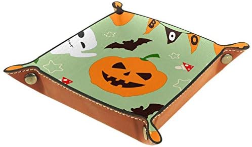 Halloween Holiday Pumpkin Ghost Bat Office Office Microfiber Couro Bandeja de armazenamento prático Caixa de armazenamento