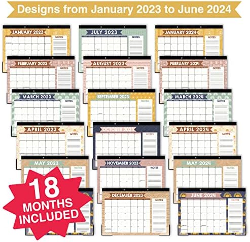 Boho Grande calendário de mesa 2023-2024 PAD de mesa do calendário-calendário de 18 meses para calendários de mesa