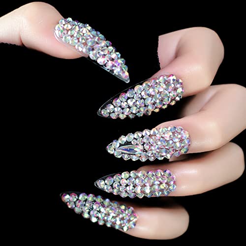 3d shinestone art défos unhas falsas acrílico diamante brilhante amêndoa longa jóia linda festa sofisticada show unhas falsas