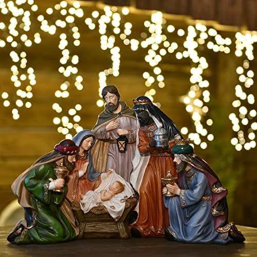 Braxio Christmas Nativity Conjunto de figuras colecionáveis ​​- Cenas da Holy Family Cenas de Natividade Indoor Decoração de Casa 16,5x8x11 polegadas