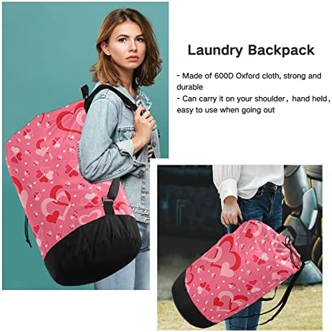 Bolsa de roupa romântica de corações com alças de ombro de lavanderia Backpack Saco de tração Fechamento de empurramento