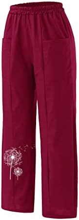 Calças casuais femininas tamanho 16 calças de cor sólidas femininas estampas de flores calça calças de cintura elástica