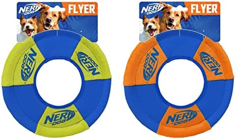Nerf Dog Toss e Tug Ring Toy, disco voador, leve, durável e resistente à água, diâmetro de 9 polegadas, para raças médias/grandes,