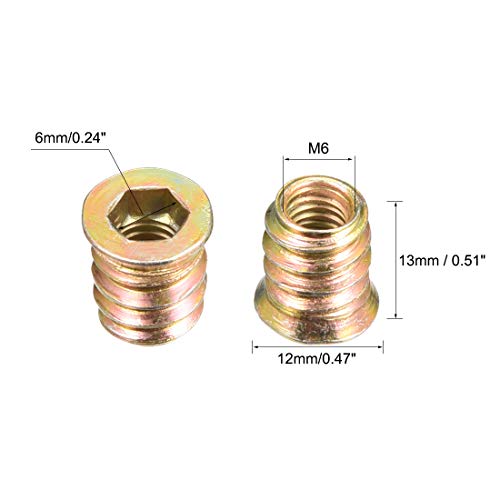 Uxcell Wood Furniture M6x13mm Inserir porcas rosqueadas interface Drive de soquete 20pcs