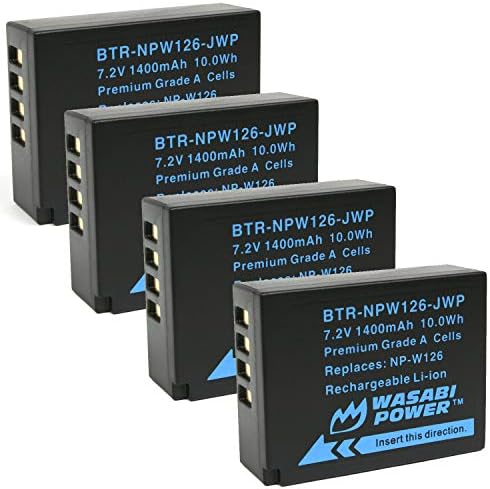 Bateria de energia Wasabi para Fujifilm NP-W126 e Finepix HS33EXR, HS50EXR, X-T100, X-T200, X100F, X100V, X-A10, X-E2S, X-E3, X-E4, X-Pro2, X-Pro3, X-T1, X-T2, X-T3, X-T10, X-T20, X-T30, X-T30 II