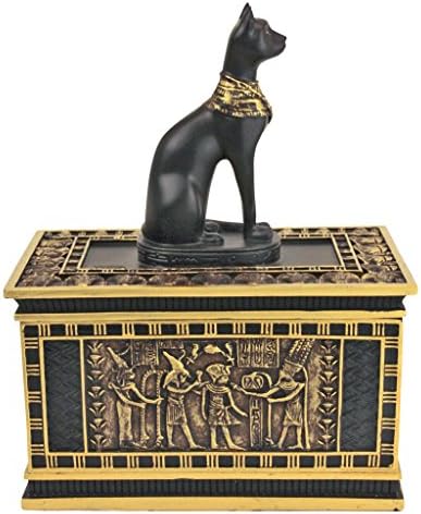 Design Toscano Royal Bastet Cat Goddess Statue da caixa de jóias egípcia, 6 polegadas, preto e ouro