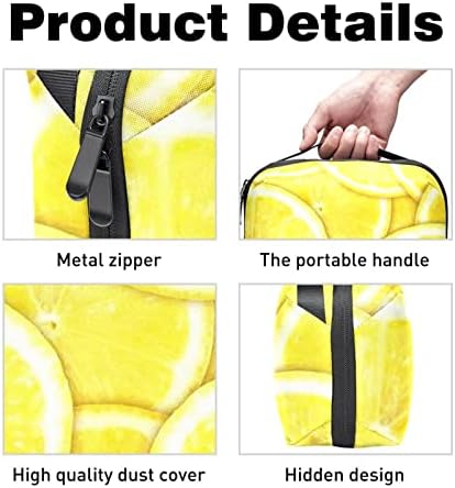 Organizador eletrônico, bolsa de cosméticos, organizador de viagens eletrônicas, bolsa de tecnologia, padrão de limão amarelo