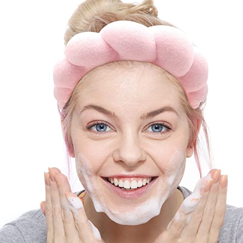 Blaaroom Bubble Spa Bandada para mulheres, bandeira de esponja macia para lavar o rosto, cuidados com a pele, maquiagem, máscara facial, ioga, chuveiro, cabeça envolve o acessório de cabelo-rosa-rosa
