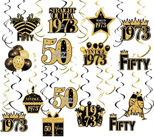 25pcs 50º aniversário decorações de festas penduradas em redemoinhos, vintage 1973 50º material de festa de aniversário de ouro